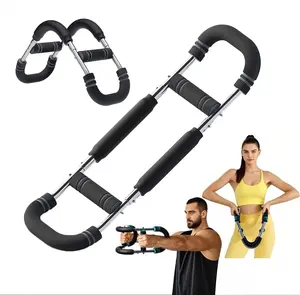 60-100lb Adjustable Power Twister Bar | Arm/Chest Workout Equipment, Portable Spring Resistance with Gray Grips - Home Gym Exercise Tool