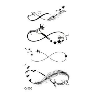 Simple Circle Line Tattoo Stickers, Swallow Bird Feather Crown Body Art, Fake Tattoos for Arm Sleeve Neck Wrist, Unisex