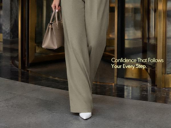 ODODOS Women's High-Rise Wide Leg Elastic Bottom Trousers - Everyday Basic Adjustable Tailored Stretch Work Pants with Pockets, 33" Inseam, Fabric ODODOS Women's High-Rise Wide Leg Elastic Bottom Trousers - Everyday Basic Adjustable Tailored Stretch Work Pants with Pockets, 33" Inseam, Fabric