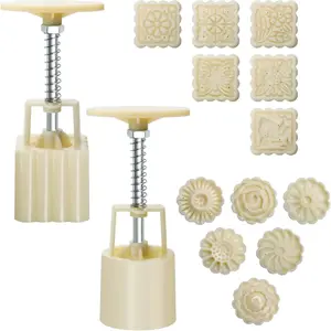 Moon Cake Mould 50g, 12 PCS Pattern Hand-Pressure Mooncake Molds for Mid-Autumn DIY Pastry Tool 2 Set with 6pcs Round Flower Mooncake Mode and 6 Pcs Square Pattern Mooncake Mould (White, 50g)