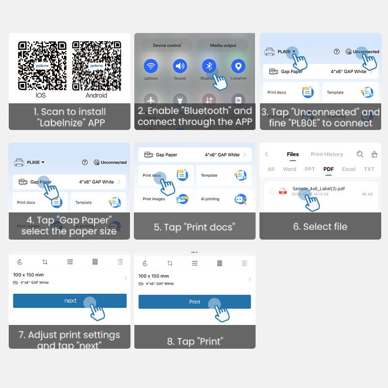PL80E Bluetooth Thermal Shipping Label Printer, Wireless 4x6 Shipping Label Printer for Small Business,Support iOS, Android, Windows, Mac.