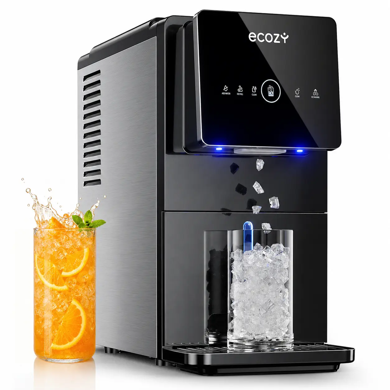 ecozy Nuuget&Bullet Ice Makers, 40 lbs Per Day, Touch-Free Ice, Self-Cleaning, Pebble Sonic Ice Machine Countertop, Mistalo Drop Slim for Home Kitchen Office