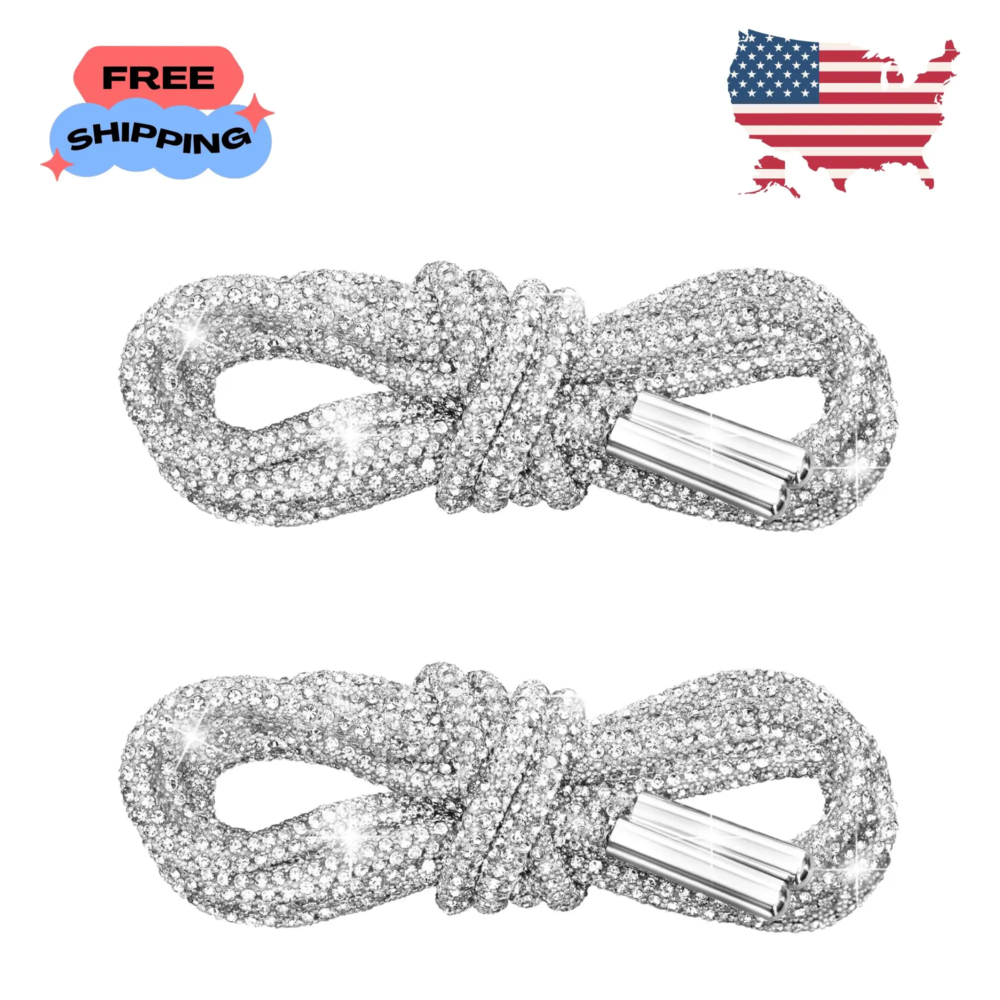 2PCS Rhinestone Shoe Laces, Round Glitter Crystal Bling Diamond Shoes Laces