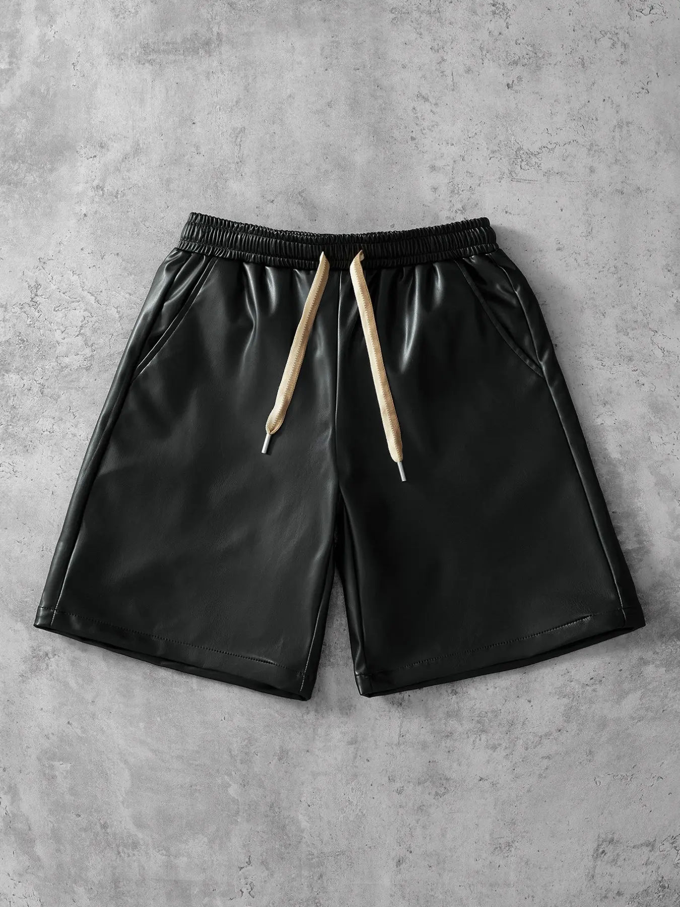 Men's Drawstring Waist Leather Shorts, Casual Fashion Item, Great Gift for Husband or Boyfriend