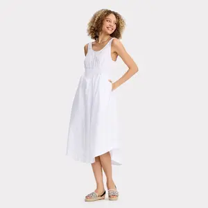 Women's Smocked Waist Poplin Midi A-Line Dress - Universal Thread™ White XXL