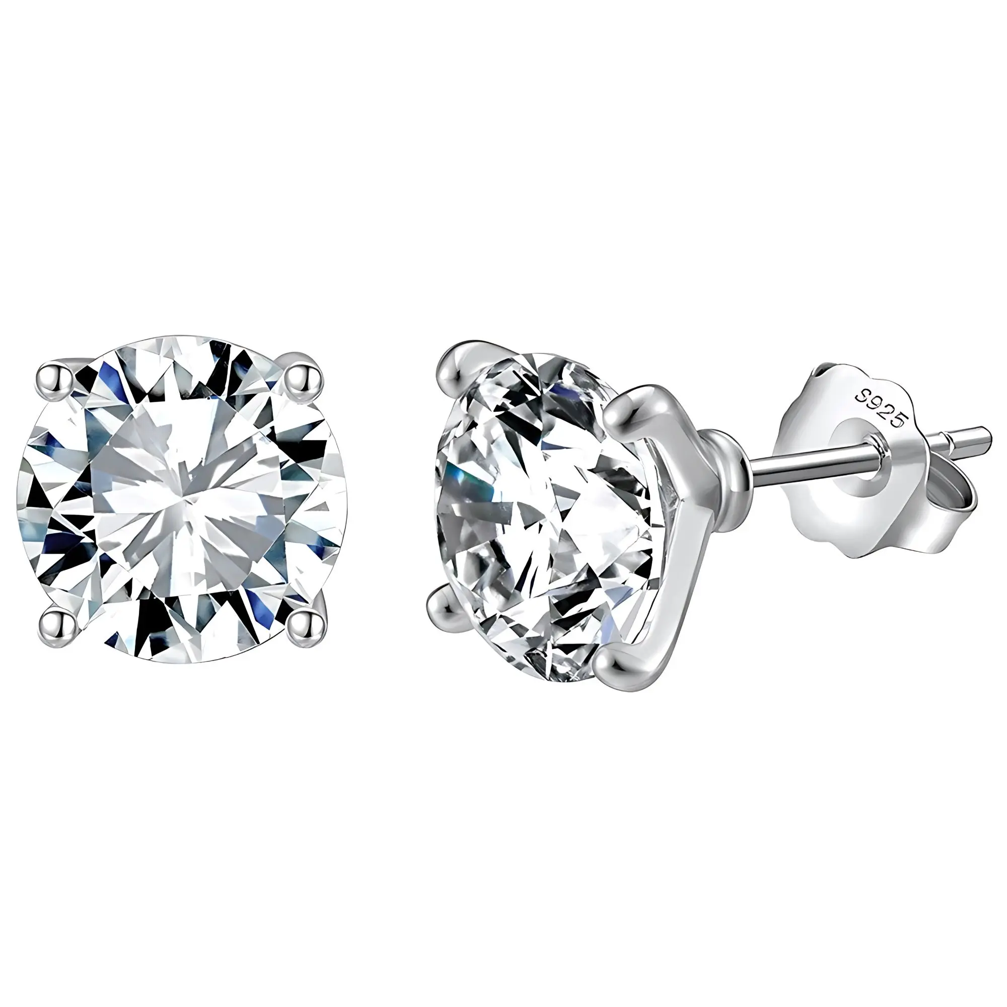 Faux Diamond Solitaire Stud Earrings For Women by Ginger Lyne |14k White Gold Plated Sterling Silver 8A Quality Cubic Zirconia |10mm 8 CTW Round Cut Large Pierced Ear Studs for Her