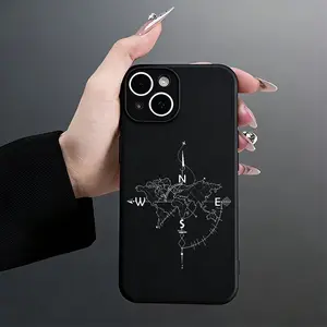 Compass World Map Phone Case， Minimalist Travel Adventure Style for iPhone 17 16 15 14 13 12 11 Plus Pro Max， Ideal Travel Gift.