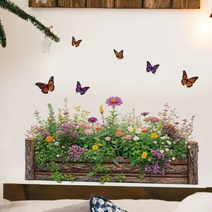 Grass Flower Corner Sticker, PVC Self-Adhesive Removable Decorative Wall Decal, Bedroom Living Room Decor, Butterfly Baseboard Line