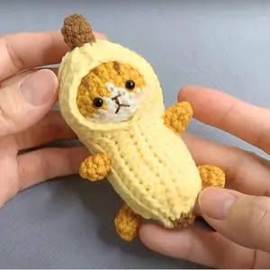 Banana Cat Keychain Crochet, Amigurumi Kitten Crochet, Mini Cat Crochet - Animal Crochet