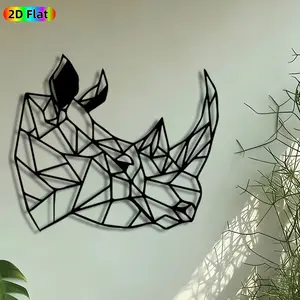 1pc Geometric Rhinoceros Metal Wall Art, Low-Poly Rhino Statue Mural, Artistic Metalwork, Intricate Craftsmanship, Perfect for Housewarming, Fathers Day Decor, Perfect for Living Room Office Garden Fence Decor, Ideal Gift for Wildlife Enthusiasts.