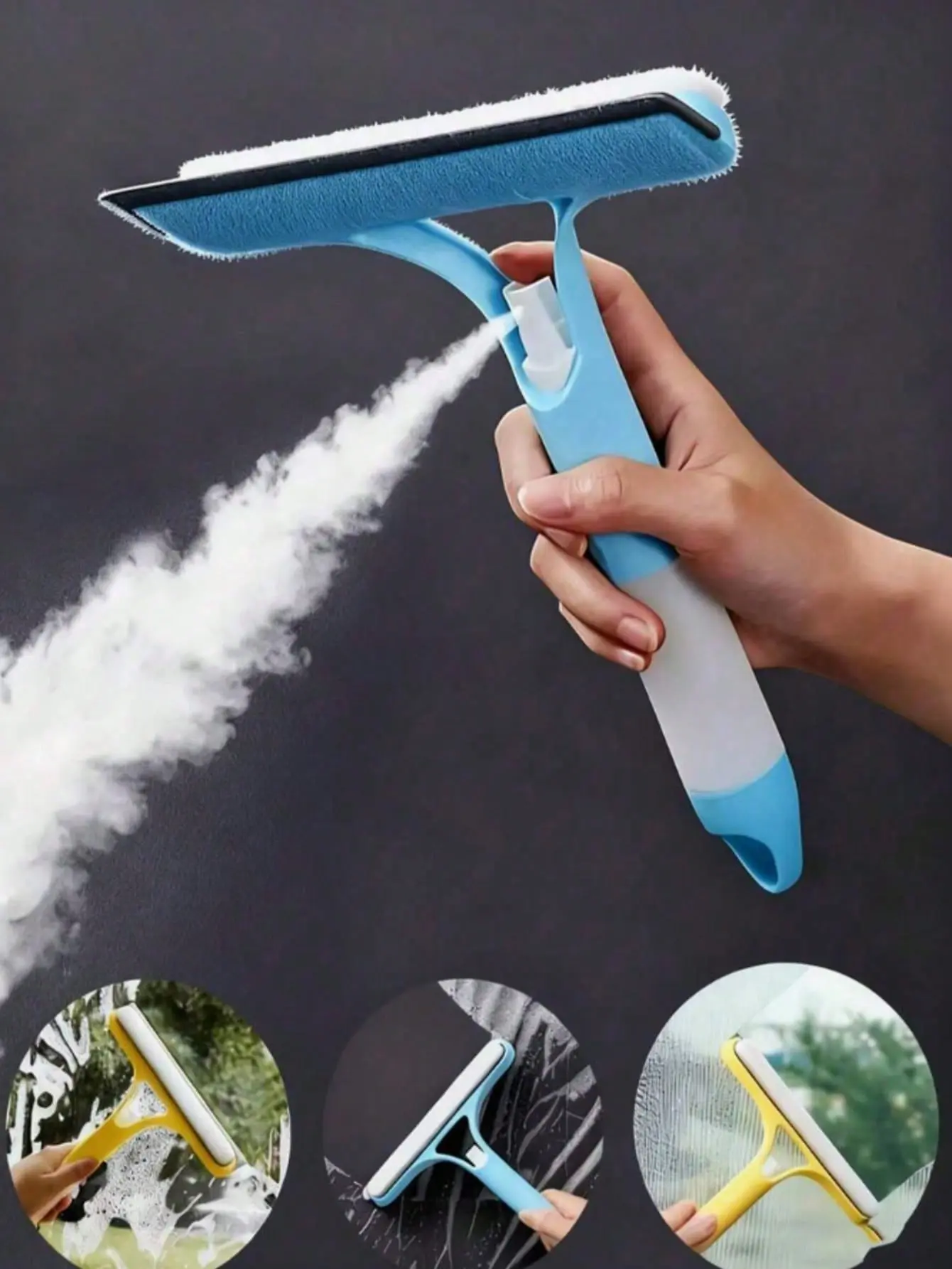 3-In-1 Glass Squeegee Spray+Scraper - Manual Tool with Built-In Spray Bottle, Streak-Free Durable Window Care Tool for Windows, Car Windshields, 1PC Household Cleaning Kit