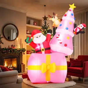 Whubefy 8FT Christmas Inflatables Outdoor Decorations with Colorful LED Lights, Pink Christmas Tree Santa Claus Gift Box, Weatherproof Blow Up Yard Decor for Indoor Xmas Party Patio Gardern Lawn Indoor Winter Holiday