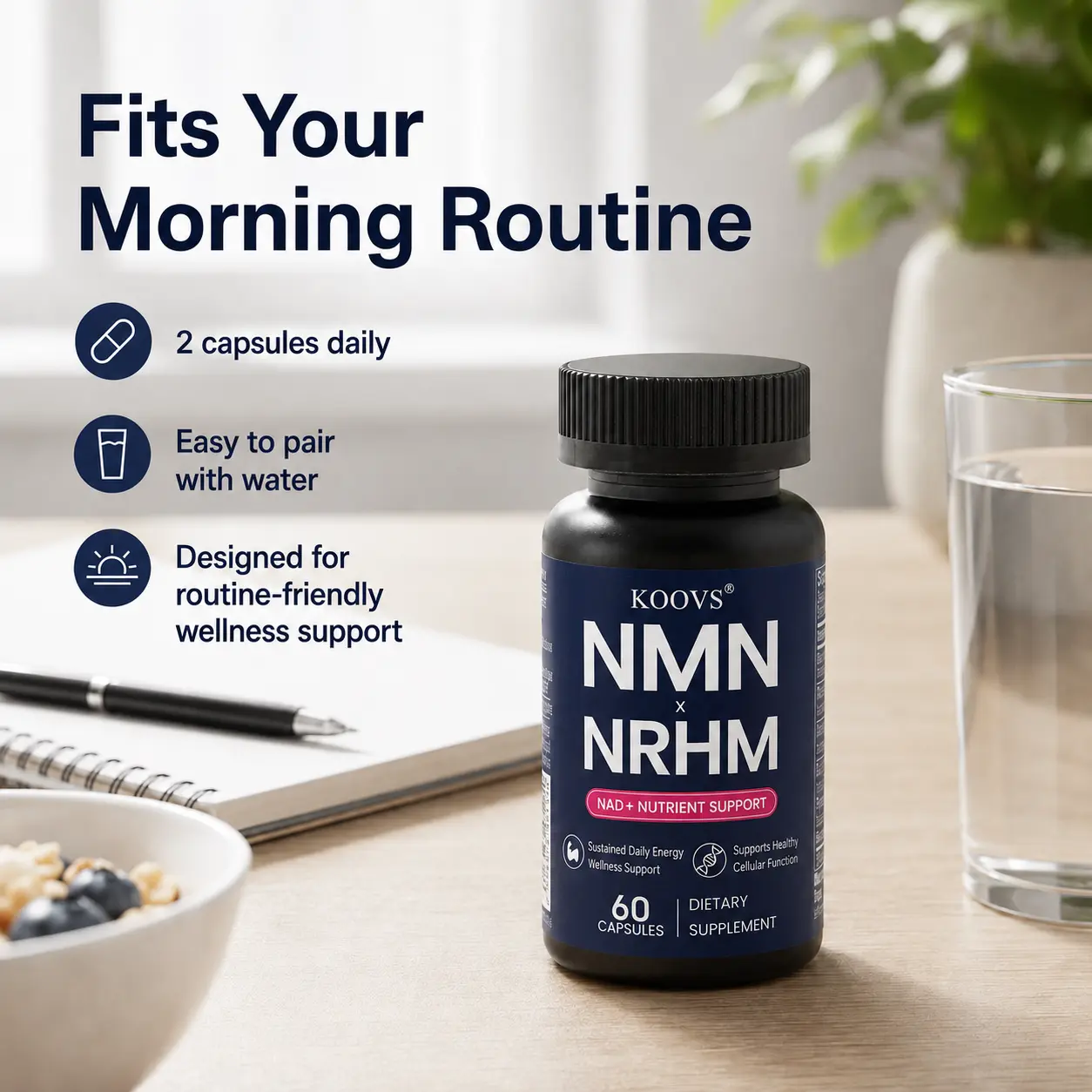 NMN NRHM Complex 750mg Per Serving, 60 Capsules | Multi-ingredient with Beta Nicotinamide Mononucleotide, Nicotinamide Riboside Hydrogen Malate, Astragalus Root Powder & BioAgeX Blend. NAD+ Booster Supplement Precursor.