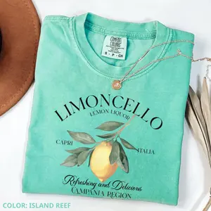 Comfort Colors Limoncello Tee, Refreshing Lemon Graphic T-Shirt, Italian Summer Shirt, Trendy Casual Tee, Women's Letter Print Short Sleeve Tee