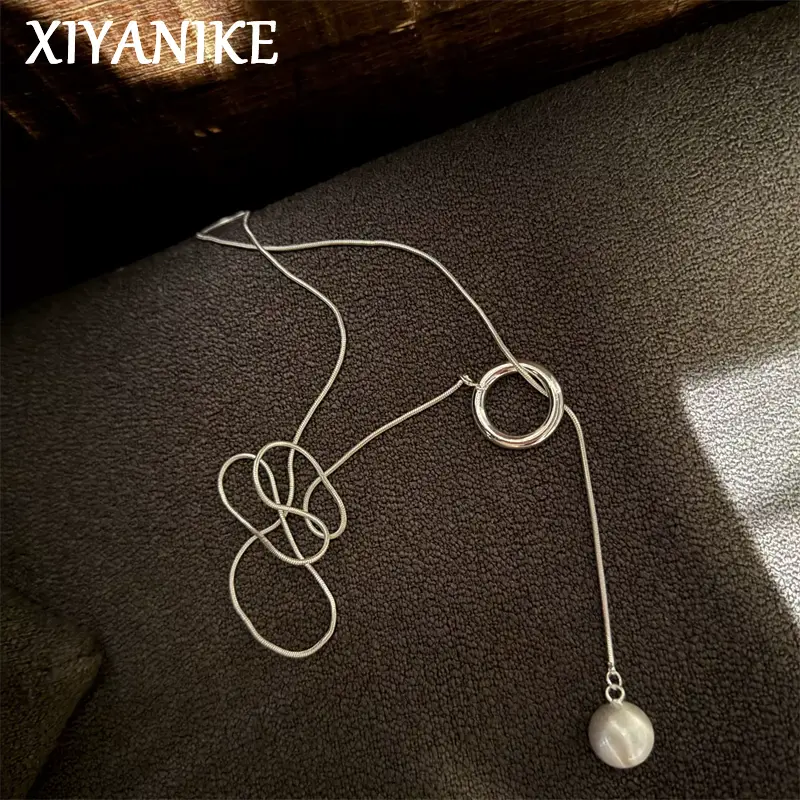 Brushed Round Bead Long Necklaces For Women Korean Fashion New Adjustable Sweater Chain Jewelry Gift Party Birthday