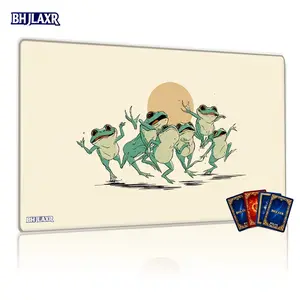 Stylized Teal Dancing Frogs with Cream Bellies MTG Playmat - 12x24inch Non-Slip, Perfect for TCG Card Games, Family Gatherings & Great Gift for Enthusiasts