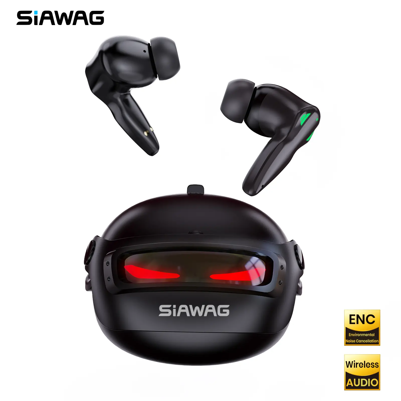 SIAWAG BTW46 Bluetooth Earbuds ,LED Cool Design, 65ms Low Latency for Gaming Buddy, ENC Noise Cancelling Gaming Headset Headset, 35H Playtime, 150H Standby, IPX5 Waterproof, Touch Control Audio Headphone Electronic Black