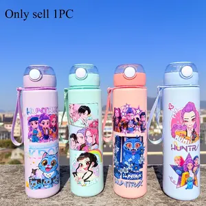 Anime Cartoon Water bottle, Cute Pattern High Aesthetic Plastic Kettle, Large Capacity Travel Straw Handheld Cup, High Aesthetic Portable Water Cup for Outdoor Sports and Football Matches