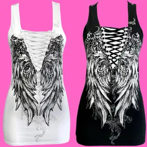 Euphoria Wings  McBling Tank Top Halter Rhinestone Plus Size Casual Comfort Womenswear Crystal Fitted street  Graphic Stretchy Sleeveless Cotton Style y2k tank printed tee rodeo shirts women shirt
