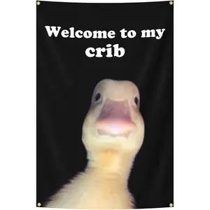 Welcome to My Crib Duck Flag Funny Tapestries 2x3FT Home Decoration Man Cave Bedroom College Dorm, Black/white