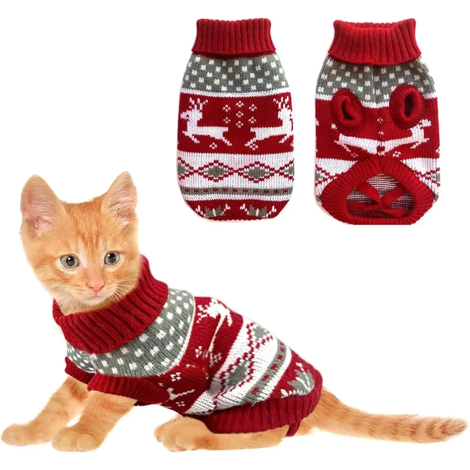 Dog Christmas Sweaters Pet Winter Knitwear Xmas Clothes Classic Warm Coats Reindeer Snowflake Argyle Sweater for Kitty Puppy Cat-XS