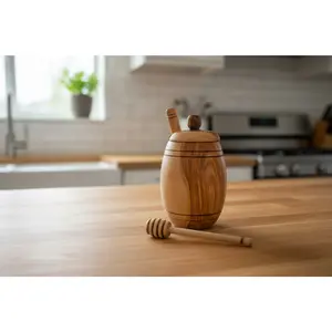 Olive Wood Barrel Style Honey Pot (5X3X3)