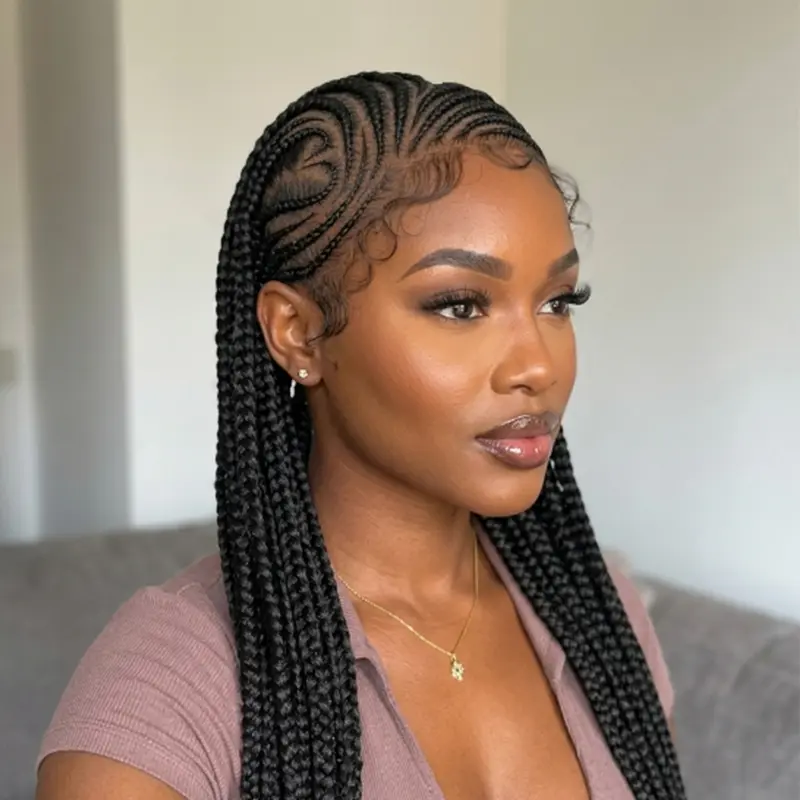 DOSAY 36" Knotless Box Braided wigs Fulani Cornrows wigs Full Lace African Synthetic Braiding Hair with Baby Hair for Black Women