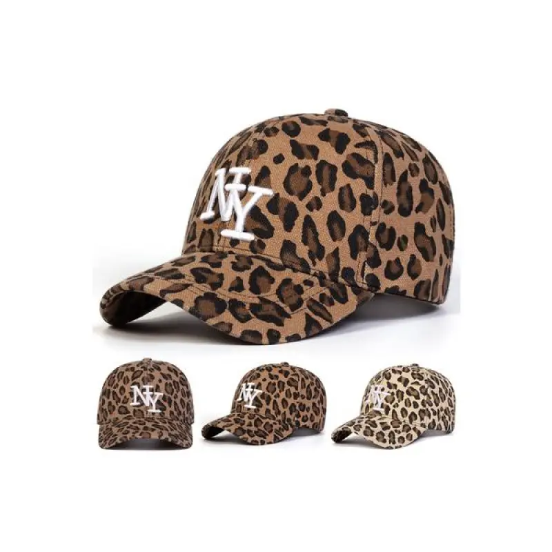 Leopard Print Trucker Hat for Women, Adjustable Snapback with NY Lettering - Woven All-Season Cap for Sporty Chic Streetwear & Football Fashion, Adjustable Hat, Streetwear Hats