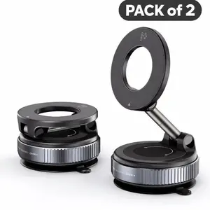 pack of (2) Vacuum Suction Magnetic Phone Holder, 2025 Upgraded Foldable Retractable Suction Cup Car Phone Mount for Magsafe, 360° Adjustable Magnetic Phone Stand for Cars/Gyms/Mirrors/Smooth Surface