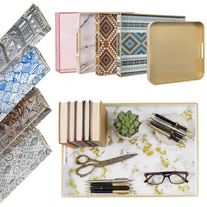 Decorative Tray with Handles Plastic Serving Trays for Ottoman Modern Coffee Table Stylish Patterns Living Room Use