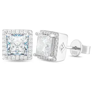 【E511 Live2】Square Geometric Stud Earrings  UCCIYO Synthetic Moissanite Earrings For Women 925 Sterling Silver Stud Earring Men Hip Hop Jewelry Couple Gift