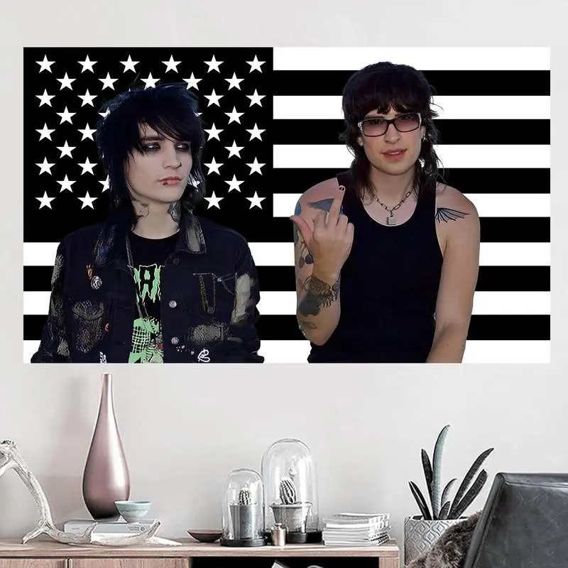 Jake and Johnny American Flag 40in*60in Tapestry jake webber and johnny gilbert Gift For Fan USA Flags tapestry Poster for Wall Bedroom Living Room Hanging Decoration Outdoor Indoor Banner Brass Gromments, Black Starry Sky Pattern