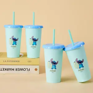 Disney Stitch Plastic Tumbler 4-Pack,16oz Reusable Travel Cups with Lid & Straw,Cute Stitch-Themed Drinkware for Daily Use,Perfect for Home, Office, Parties & Disney Fans,Leak-Proof & Super Cute,Holiday Gifts(4pcs)