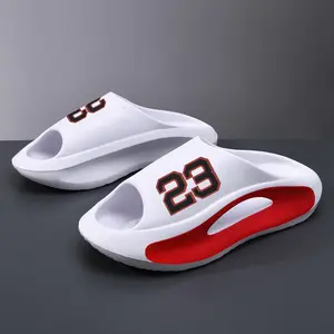 Men's 23 Print  Basketball Cloud Slides, ultra soft cloud cushion cloud foam EVA pillow slippers with non-slip thick thick bottom sole, casual sport sandals suitable for indoor, outdoor, gym, shower and beach, perfect men summer daily casual footwear guy