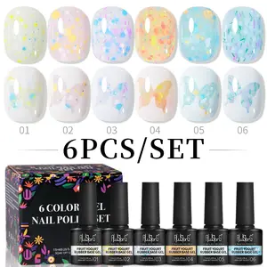 AWStorG 6 Bottles Rubber Base Gel Nail Polish, Spring Summer Colorful Glitter UV Lamp Compatible, Long Lasting No Damage, Salon & DIY Use