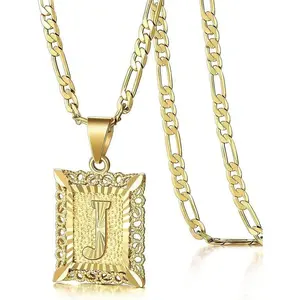 Haven & Thread Initial Necklace Square Letter Pendant Necklace Capital Monogram Necklace Alhpabets from A-Z Figaro Chain Necklace
