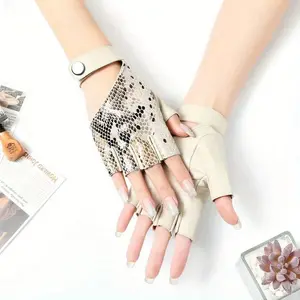 [Genuine Leather Gloves] Genuine Leather Half Finger Gloves | Women Personality Dew Finger Outdoor Driving Riding for Fitness Sports Dance Party gift