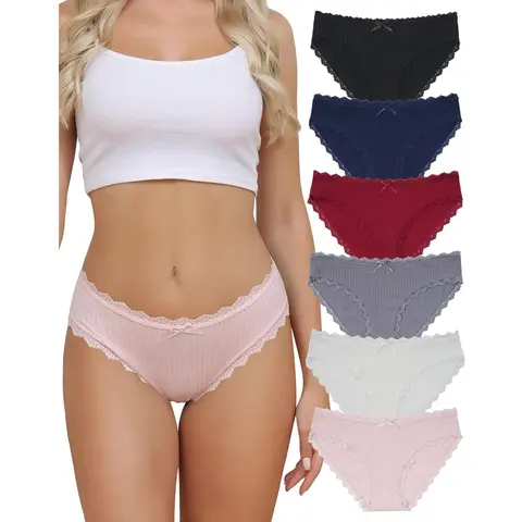 LEVAO Women's 6-Pack Cotton Bikini Panties - Soft Low-Waist Cheeky Lace Underpants, Cotton Panties Briefs, S-XXL