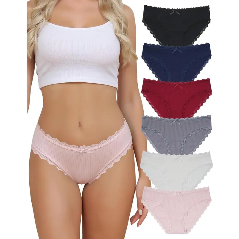 LEVAO Women's 6-Pack Cotton Bikini Panties - Soft Low-Waist Cheeky Lace Underpants, Cotton Panties Briefs, S-XXL