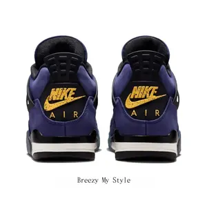 Purple & Black Color Block Suede & Mesh Mid-Top Sneakers, Retro Air Cushion Shock-Absorbing Wear-Resistant Casual Basketball Shoes