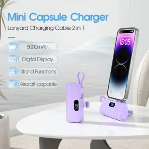 Mini Portable Charger 5000mAh, Compact Fast Charging Power Bank with Built-in Cables, PD 5V/2A Battery Pack for iPhone & Android, Pocket Size Travel Essential Chargergadget  s  for  girls