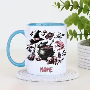 Personalised Halloween Witches Brew 11oz Accent Coffee Mug, Witches Cauldron Cup, Gothic Autumn Mug, Spooky Work Mug