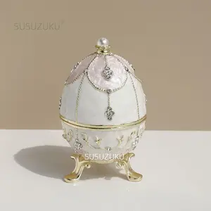 1pc Hand Painted Light Pink Easter Figurine Hinged Trinket Box, Enameled Jewelry Box Unique Decorative Metal Box Classic Ornaments Gift for Home Decor