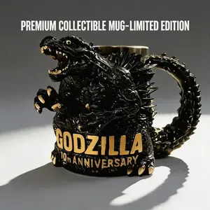 Black Godzilla 70th Anniversary 3D Sculpted Mug, Limited Edition Collectible Stainless Steel Tankard, Unique Gift for Godzilla Fans