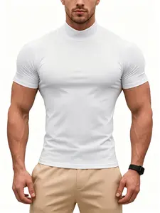 Men's Half High Neck Tight Fit Short Sleeve, Breathable Ice Silk Fabric, Summer Top, Sporty T Shirt, Slimming, Versatile for Fitness, Commute, Daily Wear