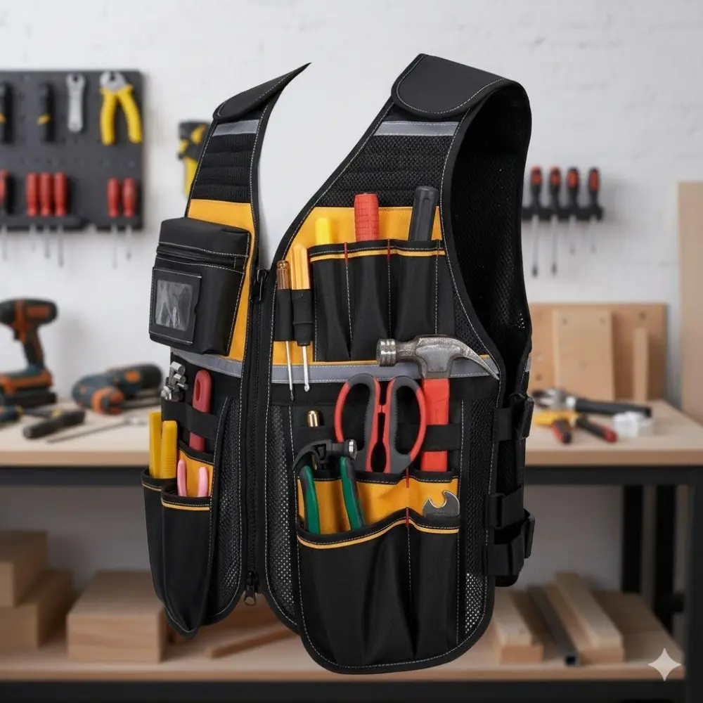 Durable Multi-Pocket Work Vest with Reflective Safety Features & Tool Storage - Heavy-Duty Organizer for Auto Repair, Construction, & Gardening - Waterproof & Ventilated Gear for Electricians, Carpenters, & Mechanics