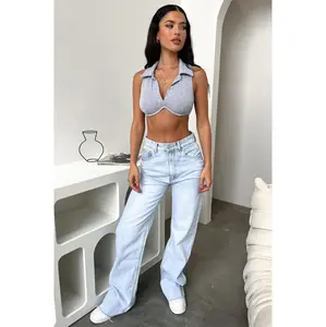 Ace Semi-Wide Leg Denim Jeans - Blue