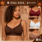 FeelinGirl #live1 Women's Wireless Bra Comfort up to 44DD No Padding No Underwire Unlined Cami Bra Seamless Sports Bra for Everyday Wear Breathable and Stretchy Springtok Sports Bra Set