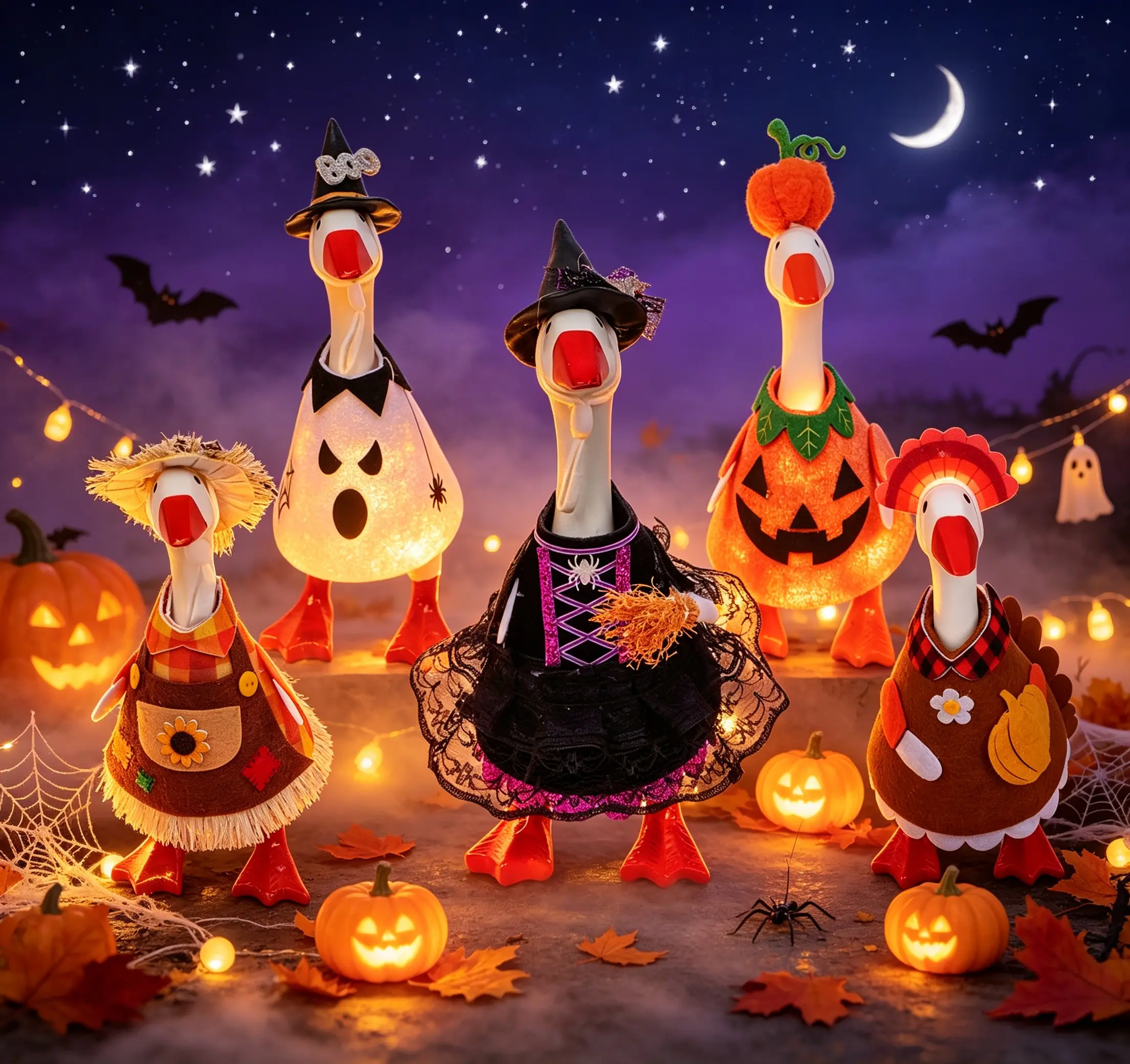 5 Pack 7in Mini Goose Thanksgiving Halloween Costume Outfits, Decor Dress Up Clothes for Small Lawn Goose Statue Diy Plush Doll Clothes