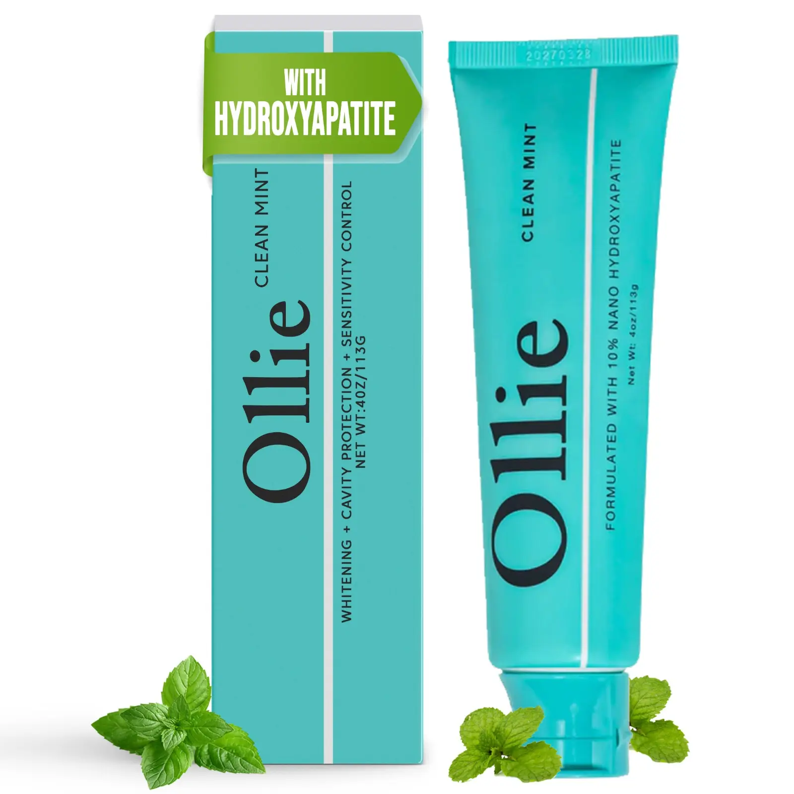 Ollie 10% Nano Hydroxyapatite Toothpaste with Xylitol, Fluoride free - Clean Mint